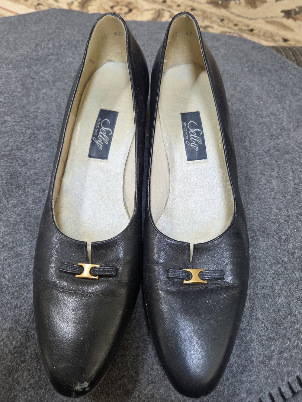 Selby Black Leather Flats with Gold Accent